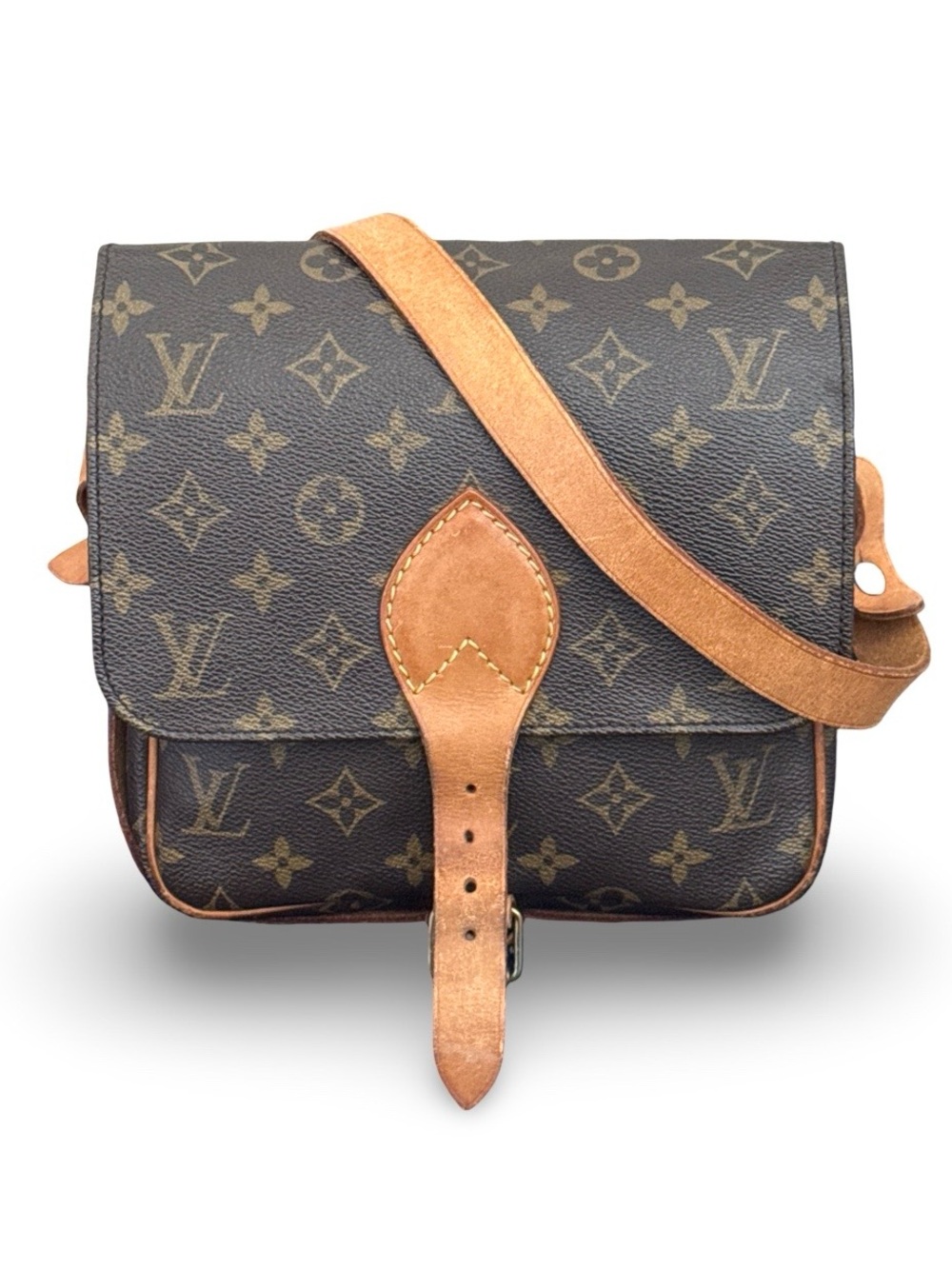 Louis Vuitton Monogram Cartouchiere Crossbody Vintage Brown Leather Shoulder Bag - Picture 2 of 16